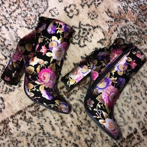 Metallic floral booties
